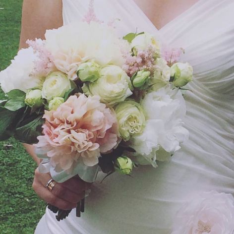 Bridal bouquet with peonies and roses