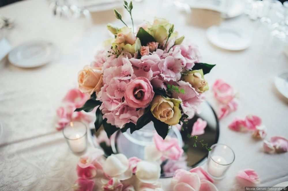 Glass boule with bouquets of flowers